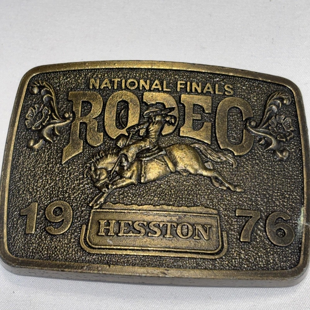Vintage 1976 Hesston NFR Belt Buckle Bicentennial Limited Edition Cowboy